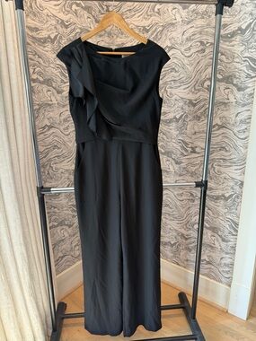 Elegant Black Ruffle-Detail Women's Romper